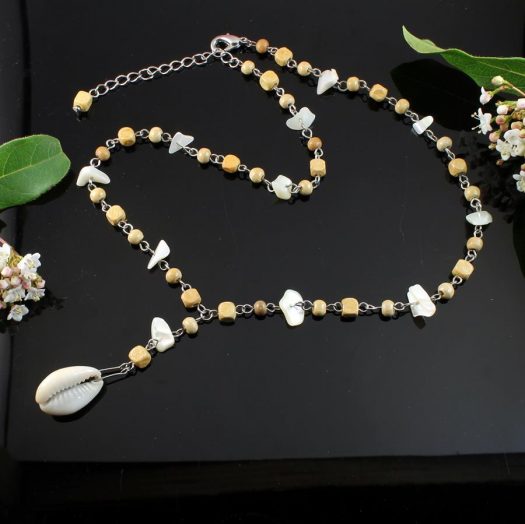 Cowrie Shell Bead Necklace N-0115-f