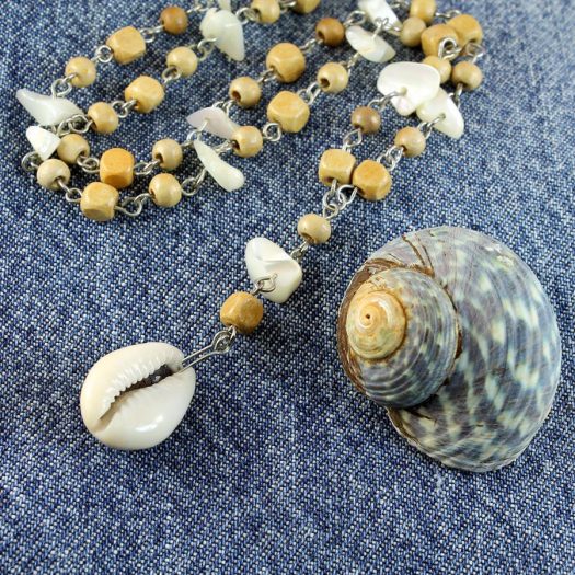 Cowrie Shell Bead Necklace N-0115-h
