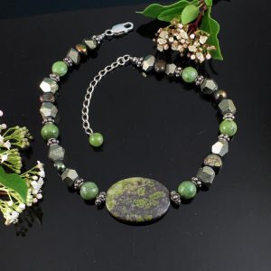 Jasper, Jade, Pyrite Necklace N-0125-b
