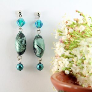 Teal Hand-Painted Pearl Earring E-0204-f