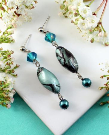 Teal Hand-Painted Pearl Earring E-0204-g