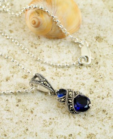 Sapphire Marcasite Necklace N-0117-b