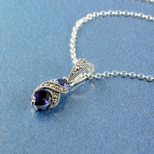 Sapphire Marcasite Necklace N-0117-c