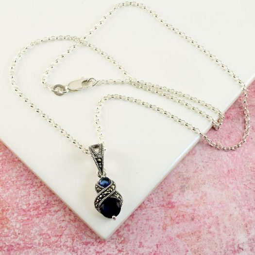 Sapphire Marcasite Necklace N-0117-d